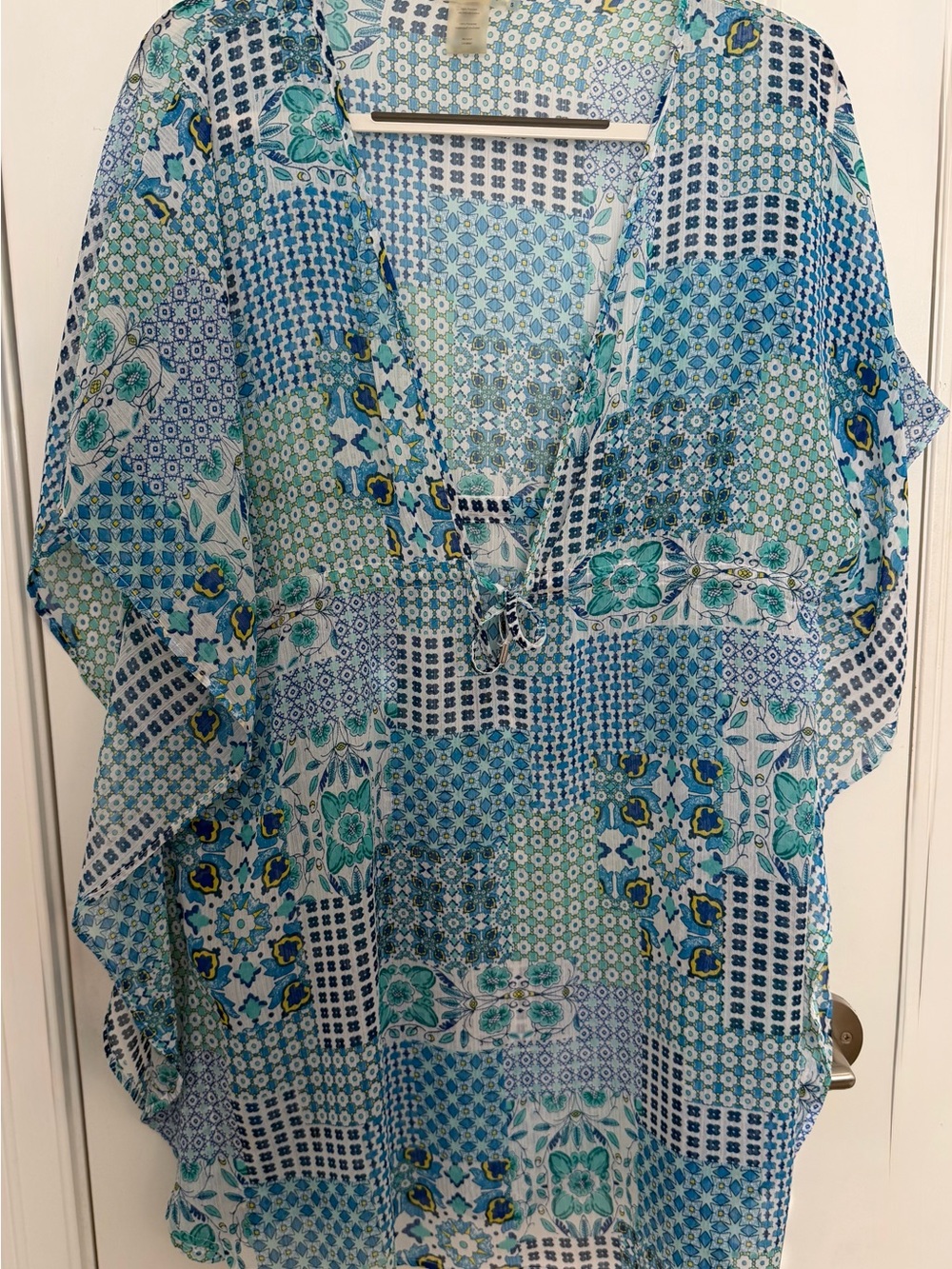 Bleu Rod Beattie Blue Floral Patchwork Swim Cover Up Size Small
